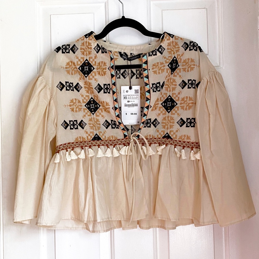 Zara Embroidered Tassel Jacket XS NWT